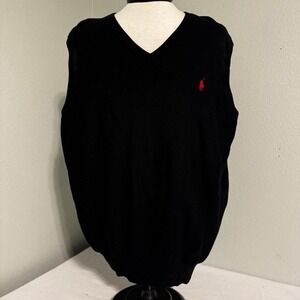 Polo Ralph Lauren Mens Black Pima Cotton V-Neck Sweater Vest 2XB Big & Tall NEW